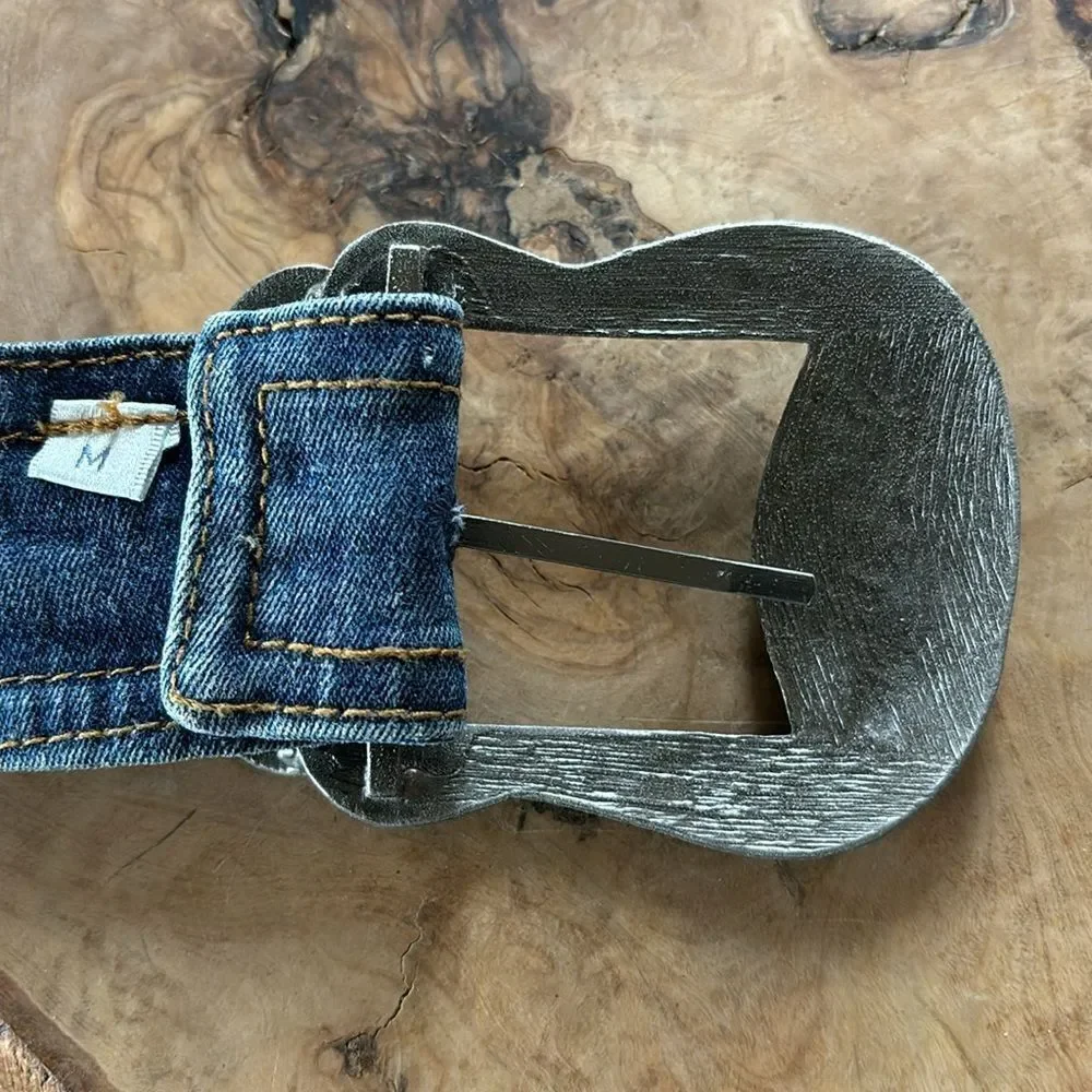 Denim & Rhinestone Buckle Belt - M